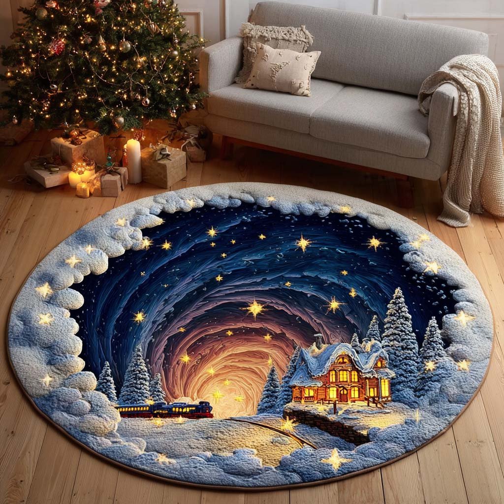 Vortex Train Ride Round Mat Rug - washable non-slip printed rug