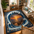 Voyage Sunset area rug in a living room