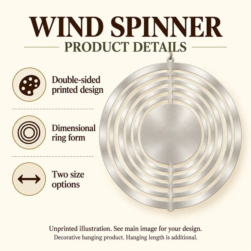 Wind Spinner features guide: unprinted illustration; see main image for purchased design