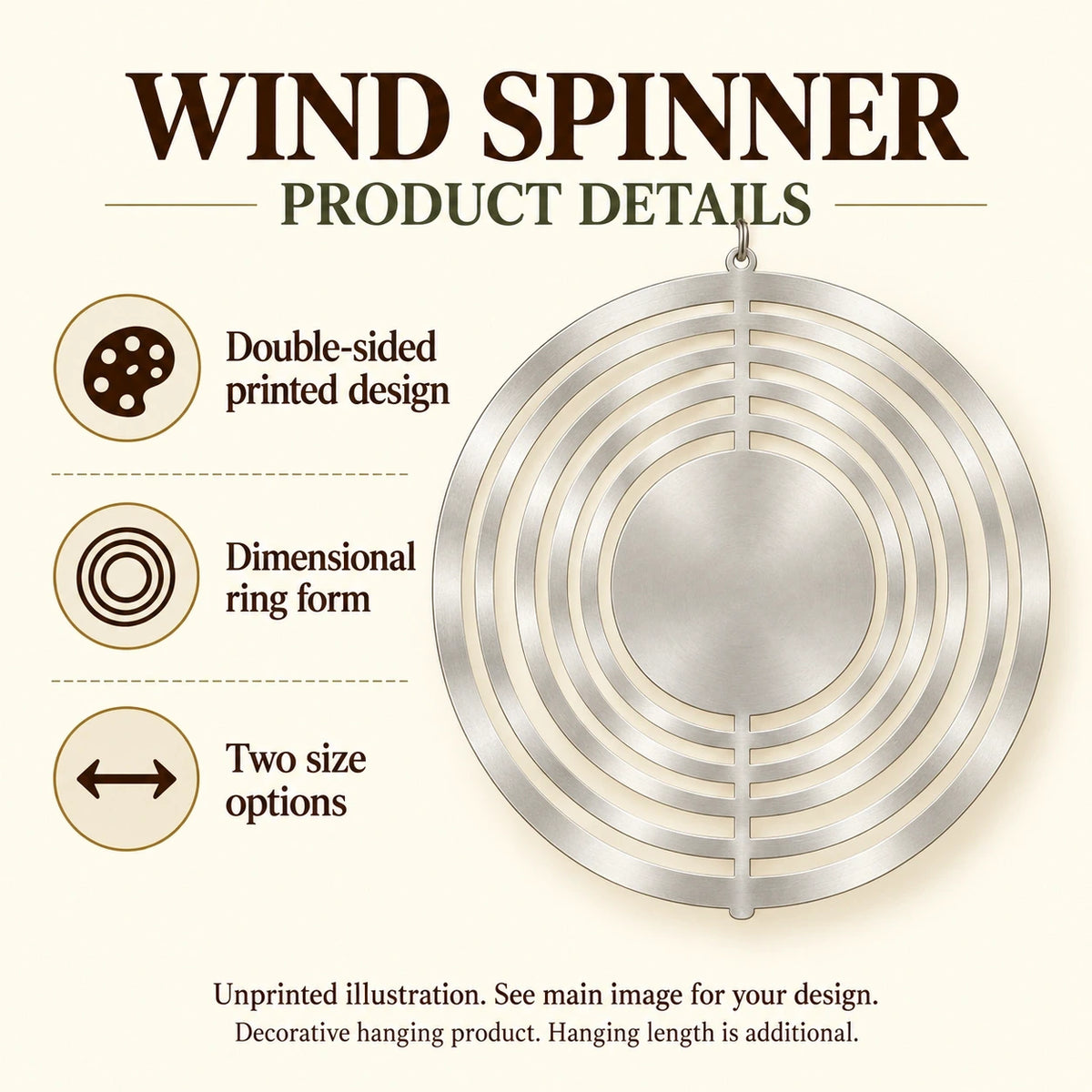 Wind Spinner features guide: unprinted illustration; see main image for purchased design