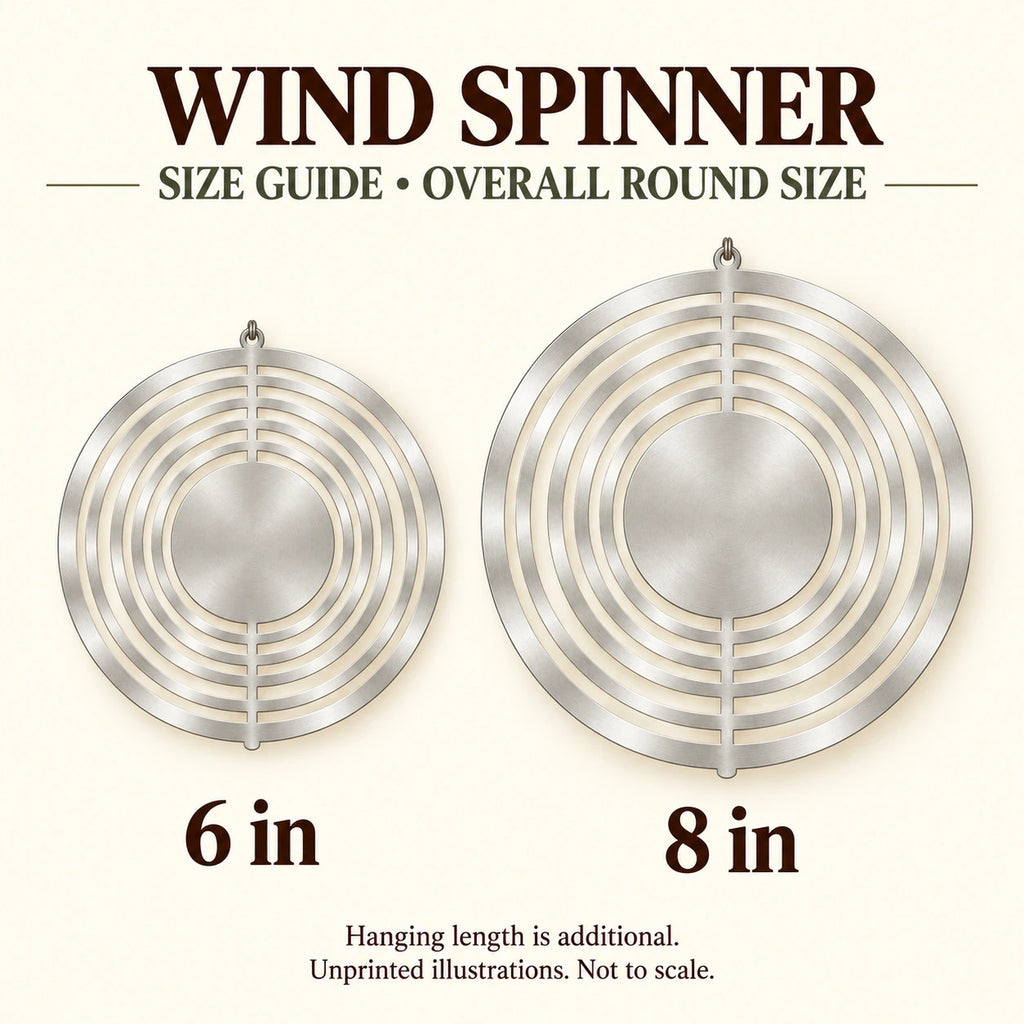Wind Spinner sizes guide: unprinted illustration; see main image for purchased design