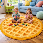 Waffle Playtime Round Mat Rug - washable non-slip printed rug