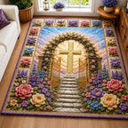 Walk With Faith area rug in a living room
