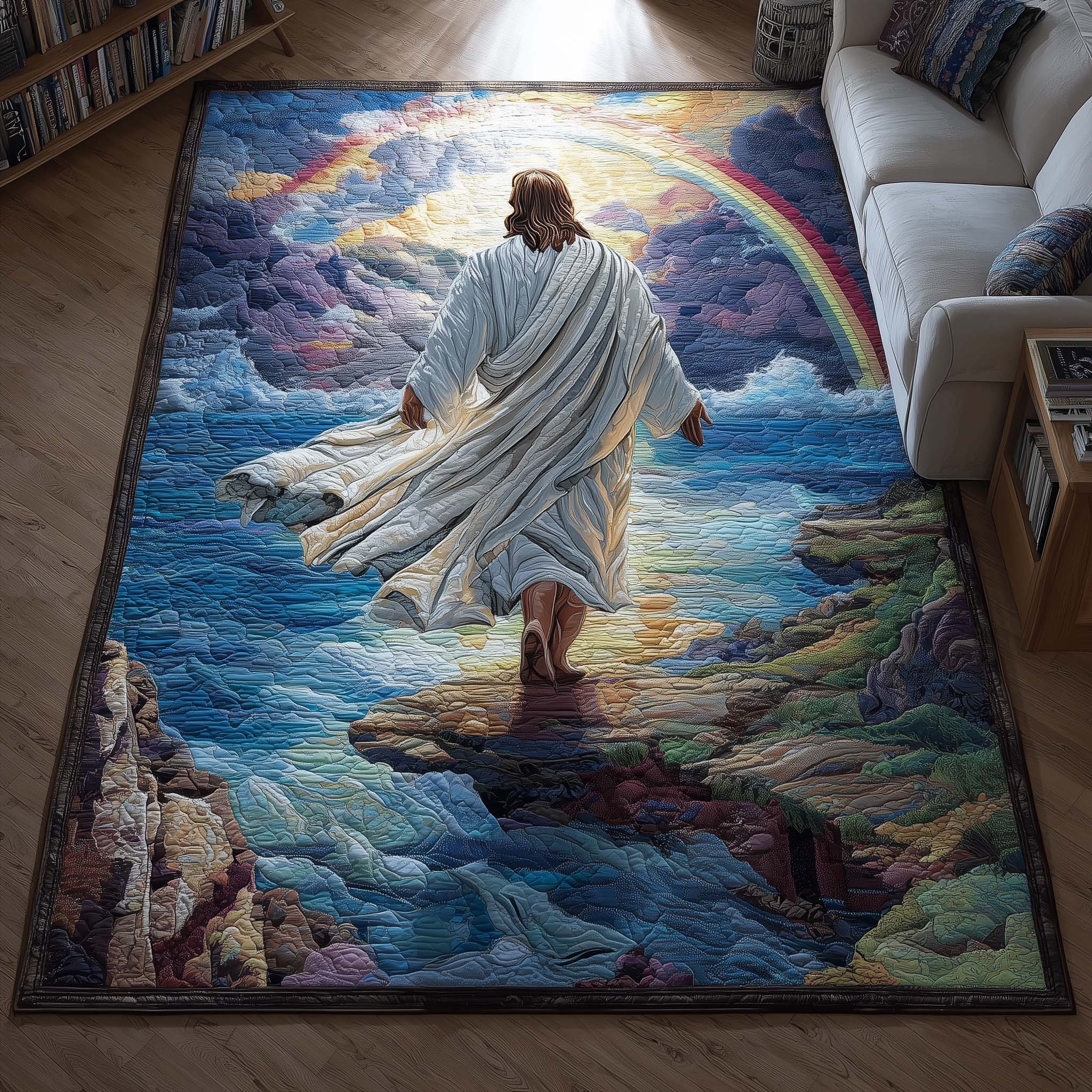 Walking On Water area rug in a living room