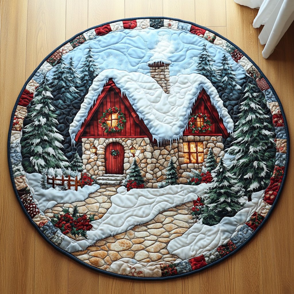 Warm Christmas Wishes Round Mat Rug - washable non-slip printed rug