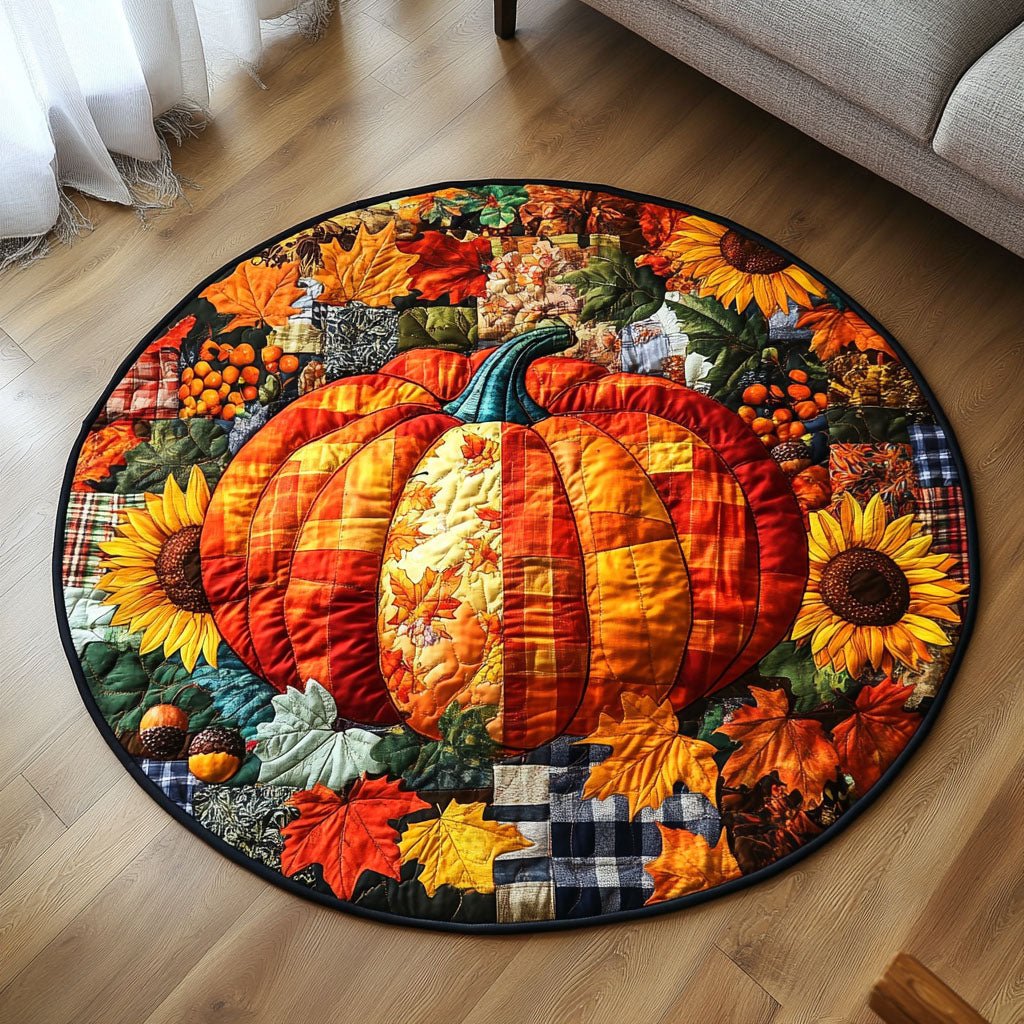 Warm Pumpkin Light Halloween Round Mat Rug - washable non-slip printed rug