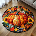 Warm Pumpkin Light Halloween Round Mat Rug - washable non-slip printed rug
