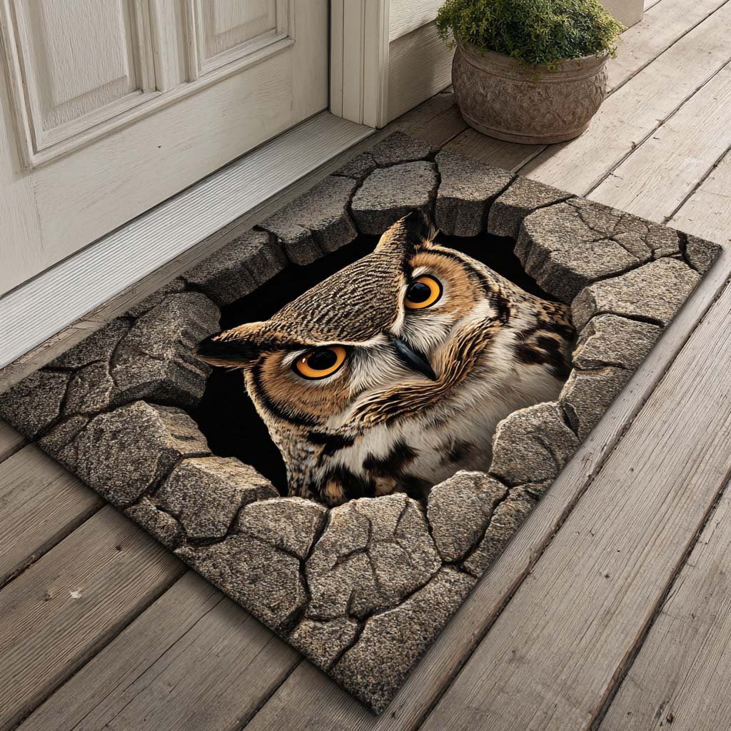Watchful Owl Lookout Doormat - Cute Animal Design | Printed Welcome Doormat