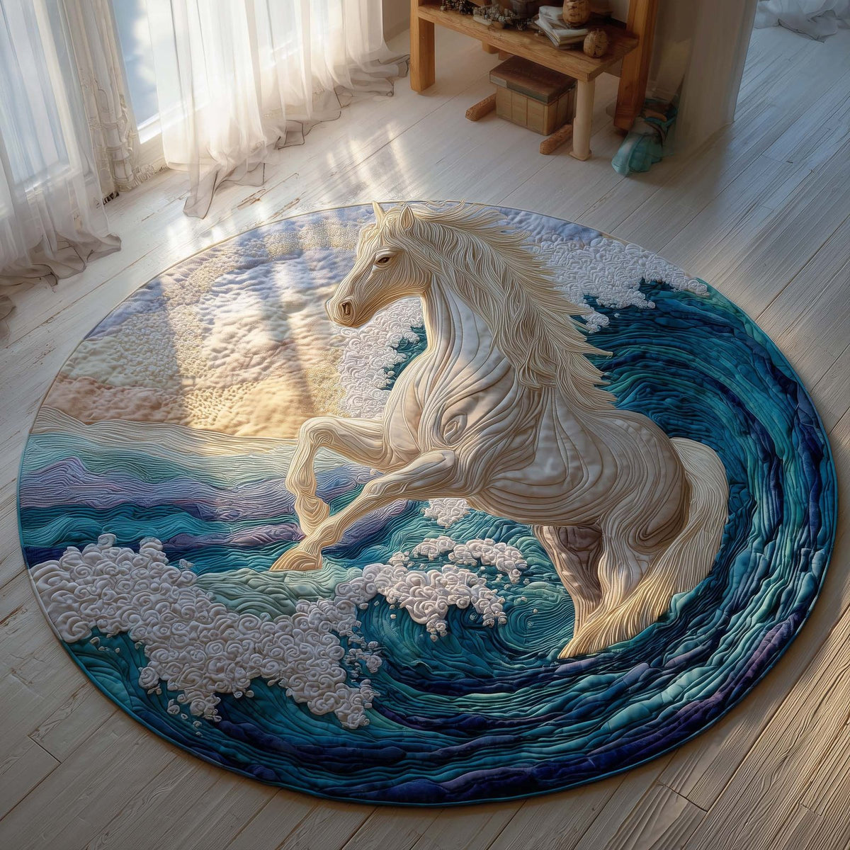 Water Spirit Horse Round Mat Rug - washable non-slip printed rug