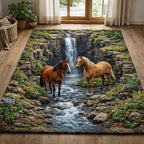 Waterfall Haven Horses area rug in a living room