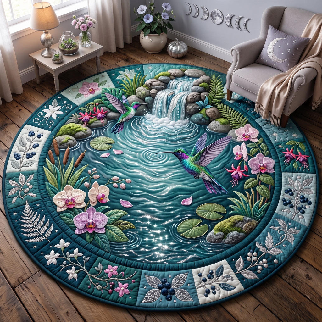 Waterfall Hummingbird Round Mat Rug - Cute Animal Design | Charming Home Decor - washable non-slip printed rug
