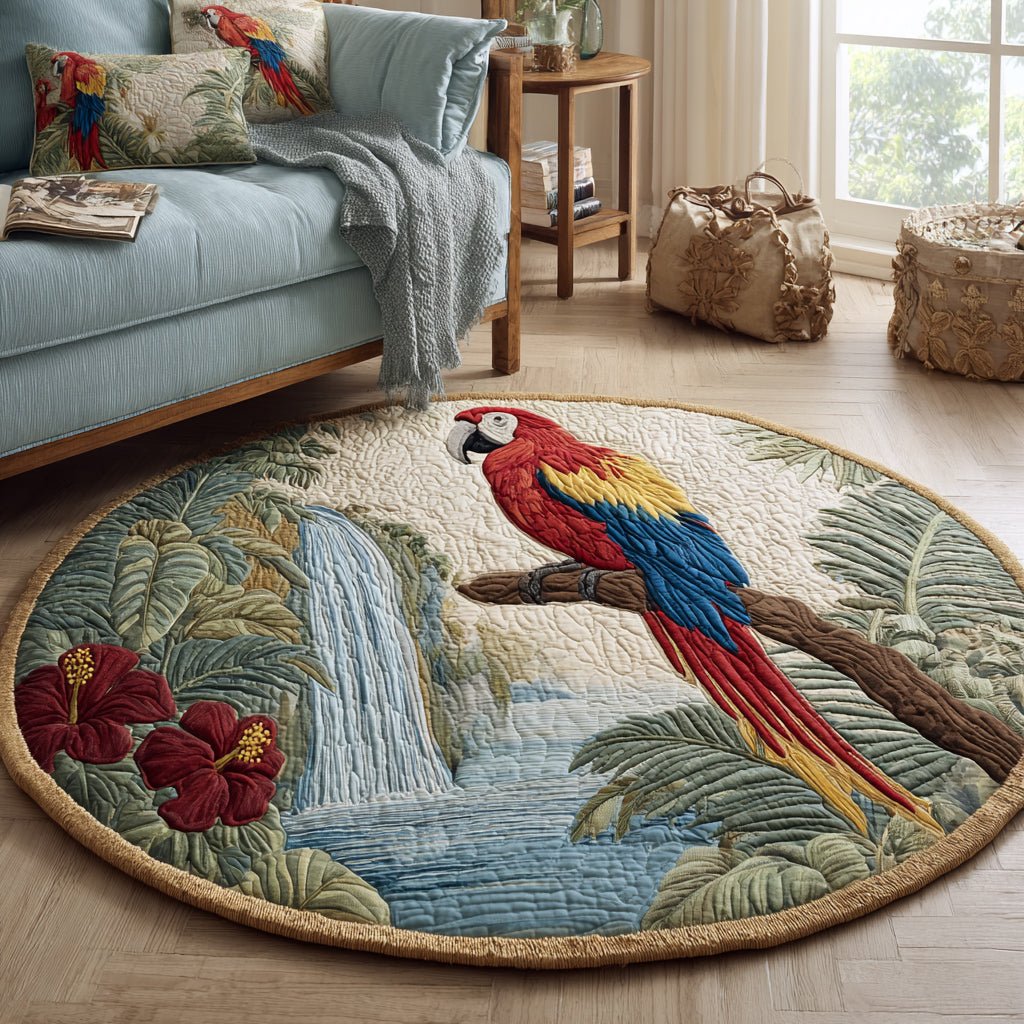 Waterfall Parrot Round Mat Rug - washable non-slip printed rug