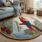 Waterfall Parrot Round Mat Rug - washable non-slip printed rug