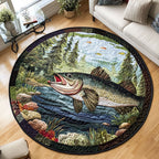 Waterside Peace Round Mat Rug - washable non-slip printed rug