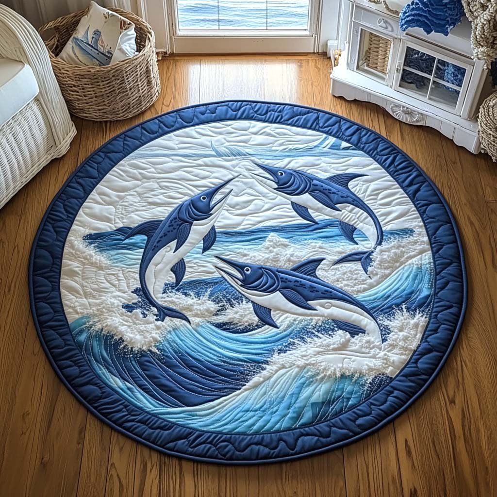 Wave Harmony Round Mat Rug - washable non-slip printed rug