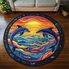 Wave Rider Round Mat Rug - washable non-slip printed rug