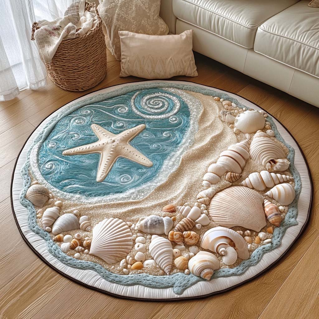 Waves and Wonders Round Mat Rug - washable non-slip printed rug