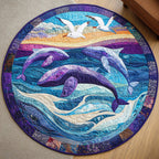 Waves of Tranquility Round Mat Rug - washable non-slip printed rug