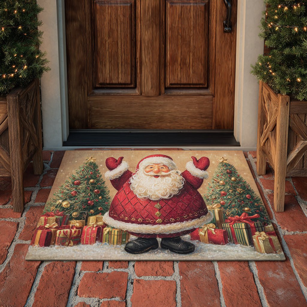 Waving Santa Claus Doormat - Seasonal Holiday Design | Printed Welcome Doormat