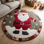 Waving Santa Claus Christmas Round Mat Rug - washable non-slip printed rug