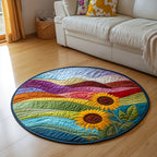 Wavy Hill Sunflowers Round Mat Rug - washable non-slip printed rug