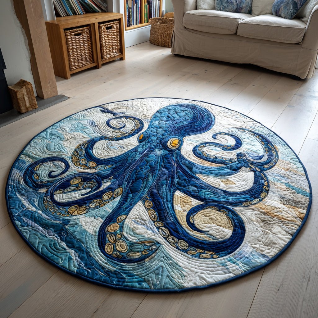 Wavy Octopus Round Mat Rug - washable non-slip printed rug