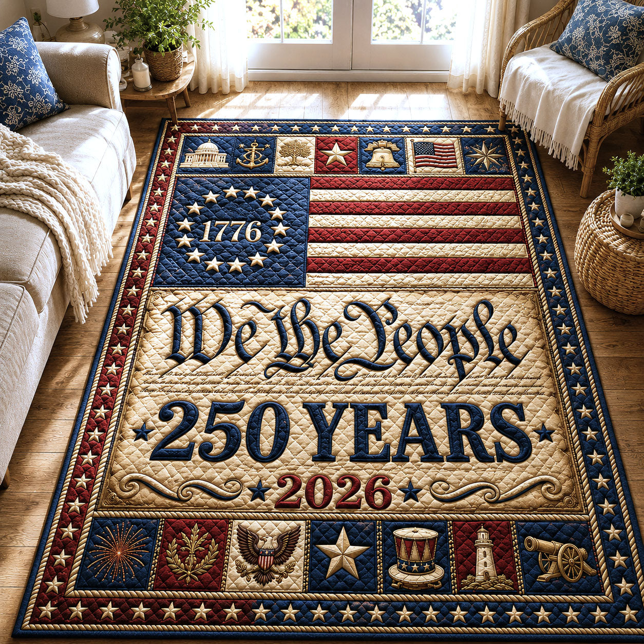 We The People area rug in a living room