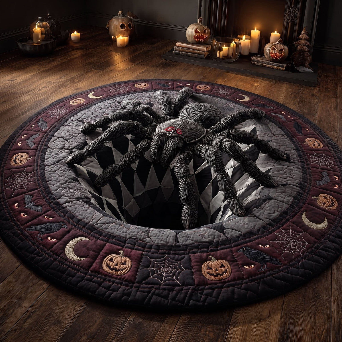 Web Terror Round Mat Rug - washable non-slip printed rug