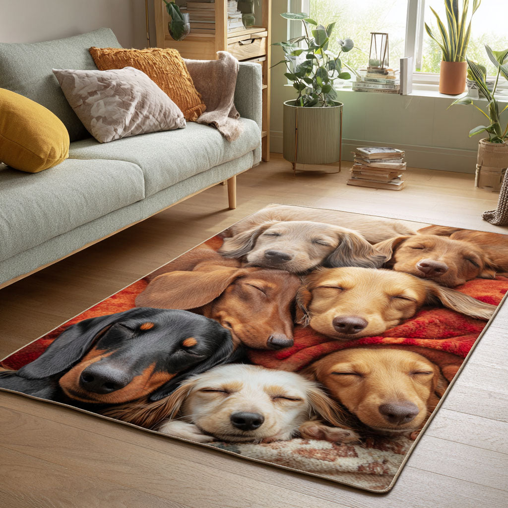 Weenie Nap area rug in a living room