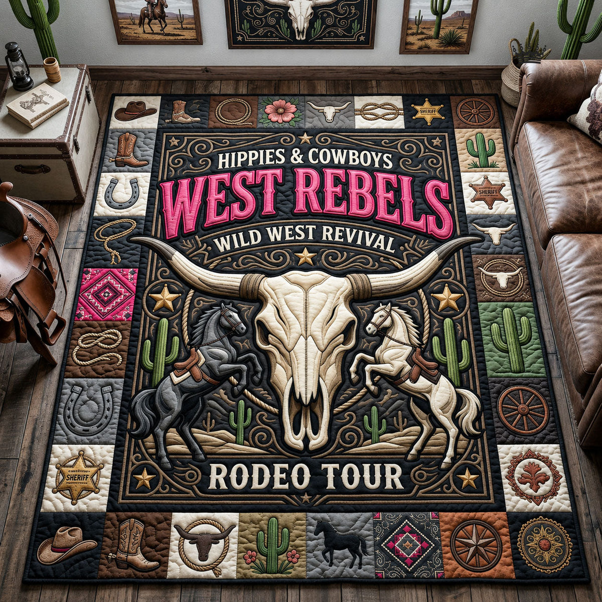 West Rebels area rug in a living room