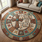 Western Christian Round Mat Rug - washable non-slip printed rug