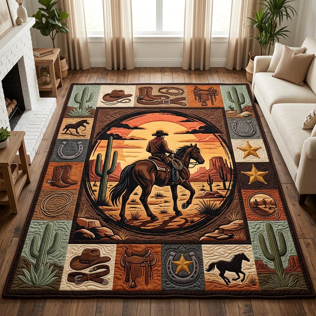 Western Cowboy area rug in a living room