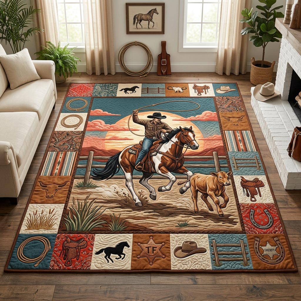 Western Cowboy area rug in a living room