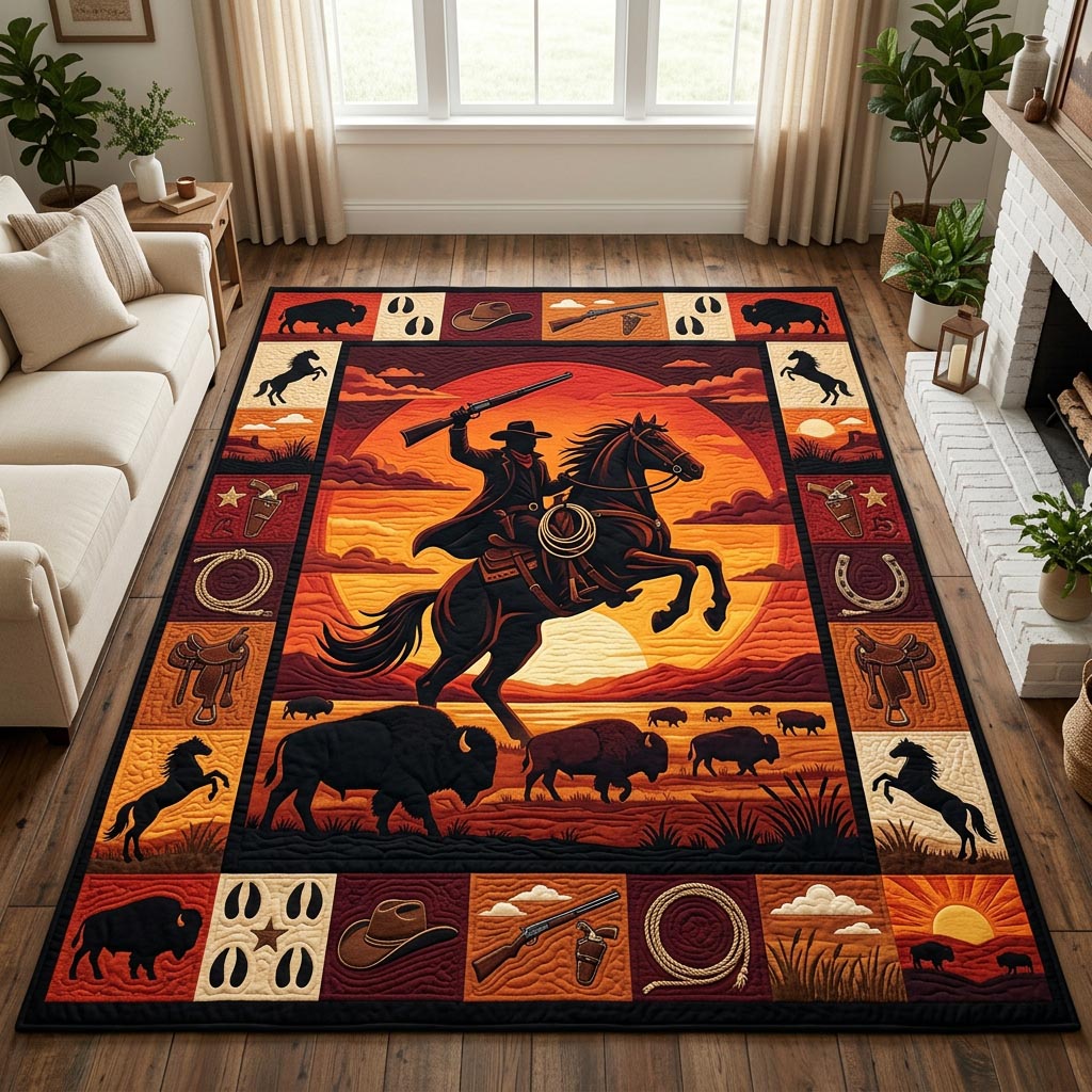 Western Cowboy area rug in a living room