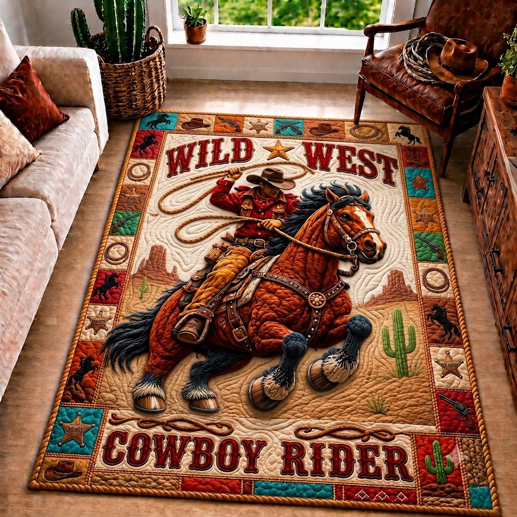 Western Cowboy Soul area rug in a living room