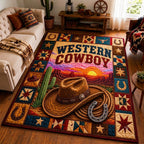 Western Cowboy Trail area rug in a living room