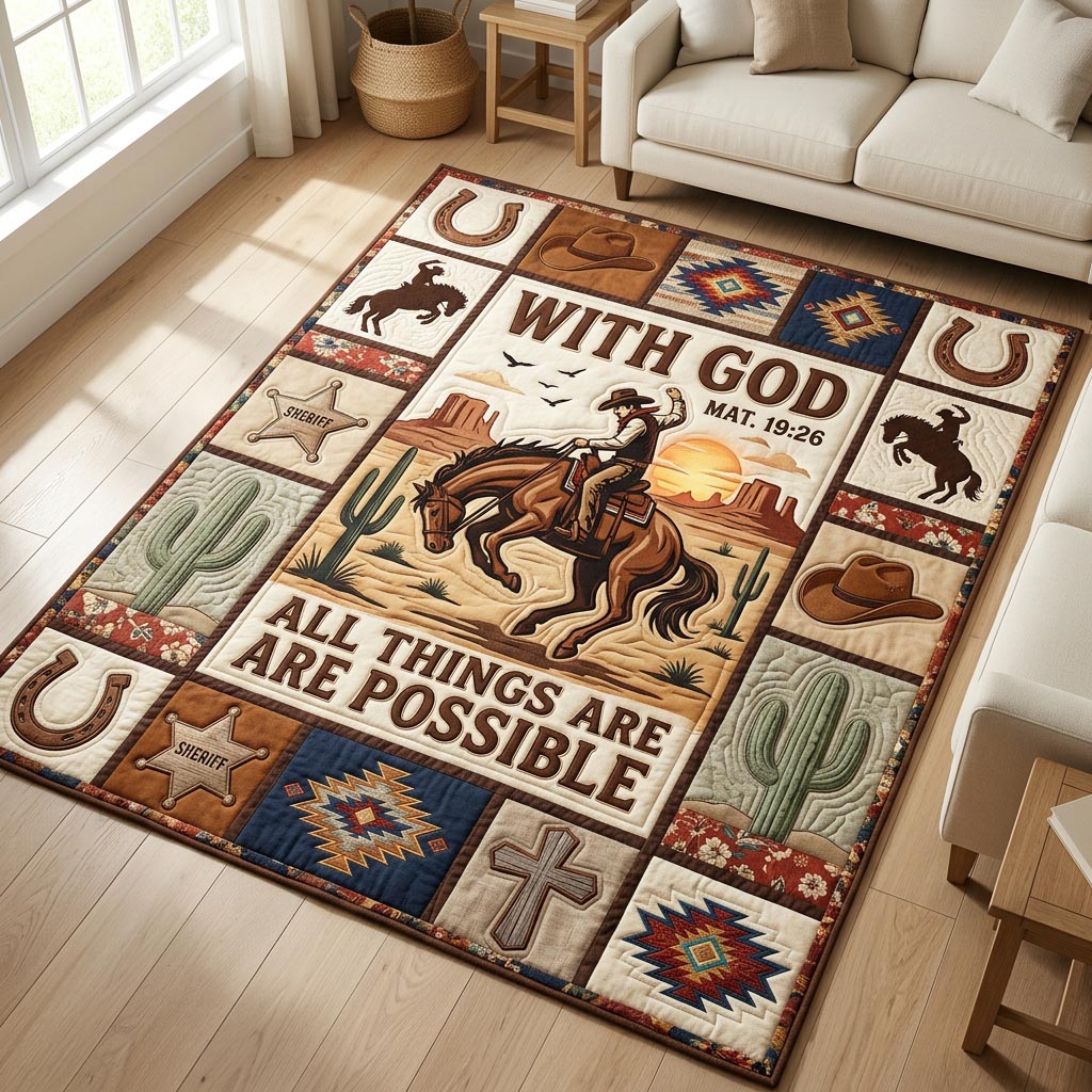 Western Faith area rug in a living room