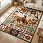 Western Faith area rug in a living room