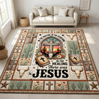 Western Faith area rug in a living room