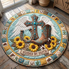 Western Grace Round Mat Rug - washable non-slip printed rug