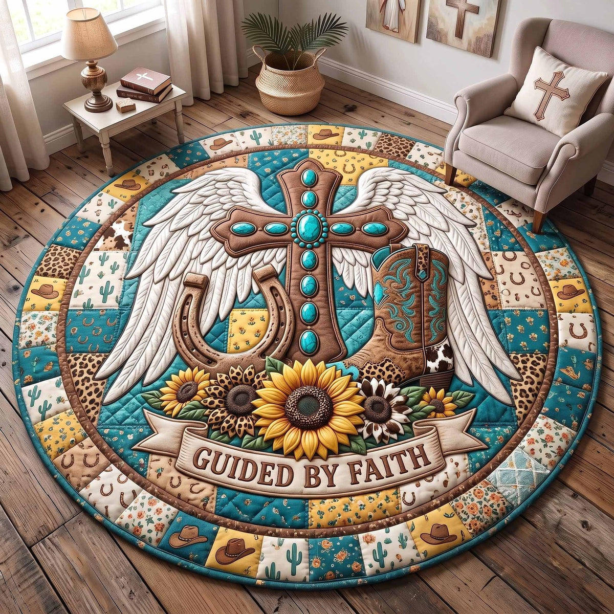 Western Grace (Design 3) Round Mat Rug - washable non-slip printed rug