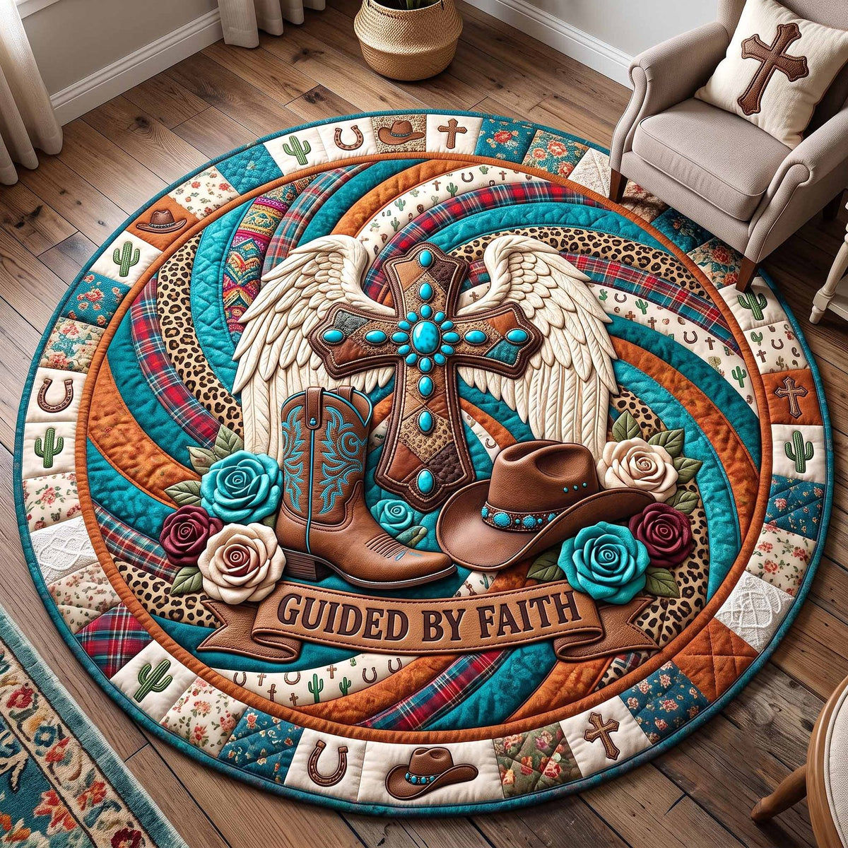 Western Grace (Design 2) Round Mat Rug - washable non-slip printed rug