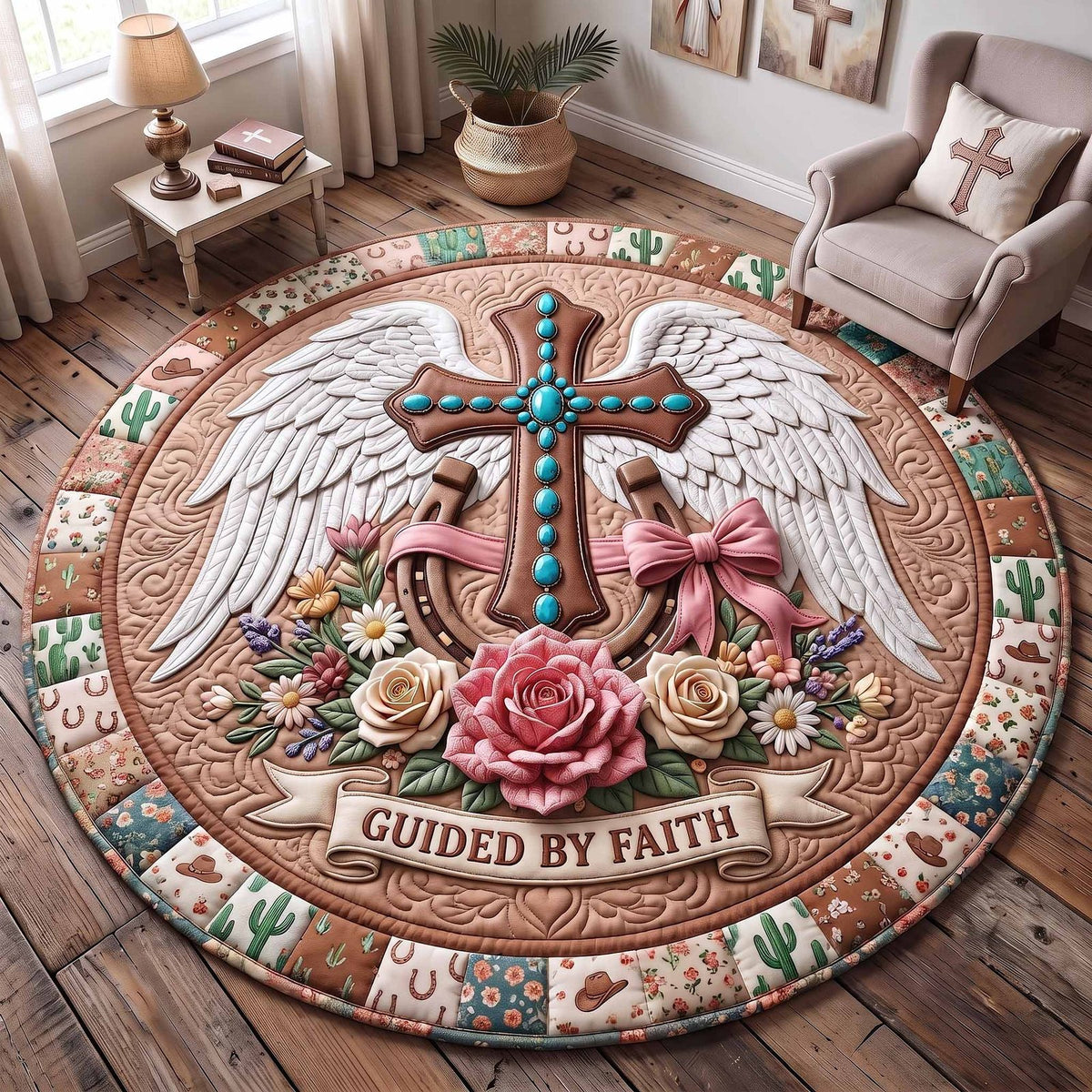 Western Grace (Design 4) Round Mat Rug - washable non-slip printed rug