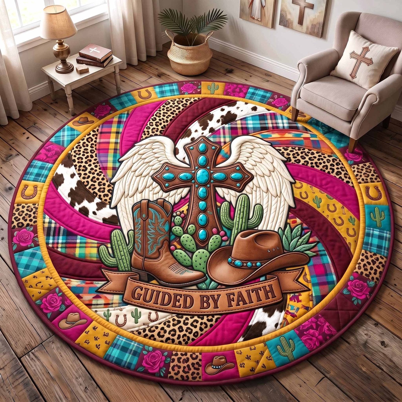 Western Grace Round Mat Rug - Nature Design | Serene Home Decor