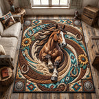 Western Horse Spiral area rug in a living room