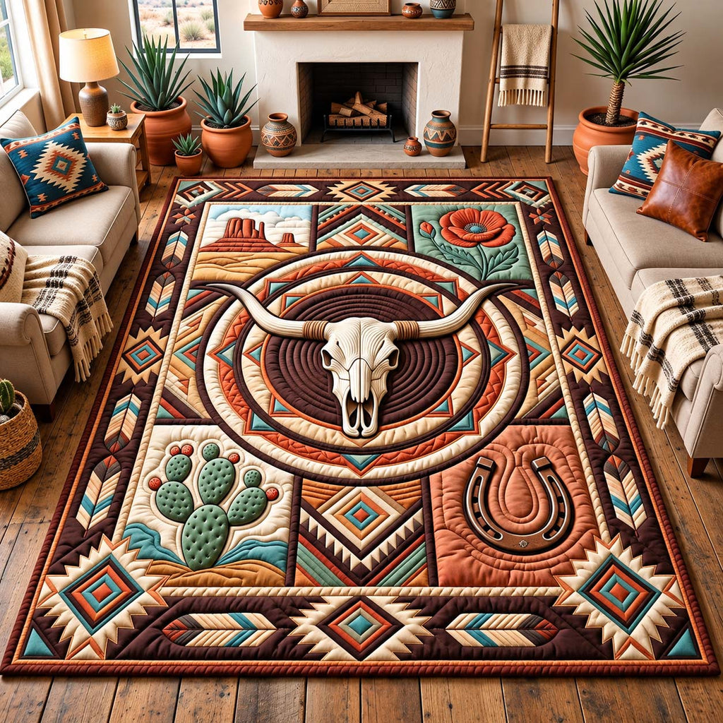 Western Longhorn Medallion area rug in a living room