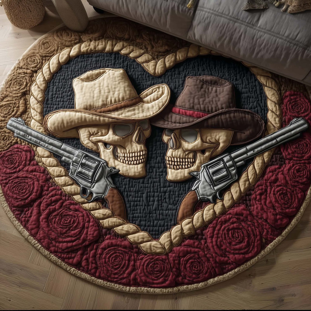 Western Love Round Mat Rug - washable non-slip printed rug