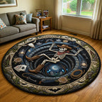 Western Skeleton Falling Halloween Round Mat Rug - washable non-slip printed rug