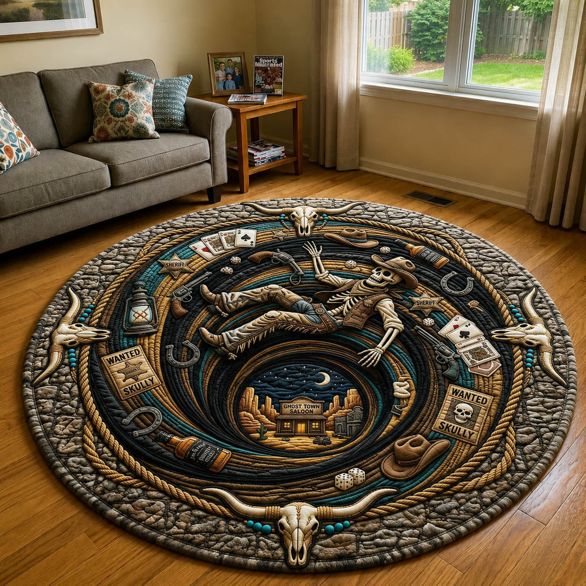 Western Skeleton Falling Round Mat Rug - Nature Design | Serene Home Decor