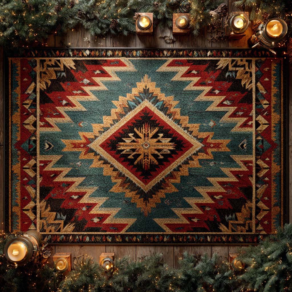 Western Starburst Pattern area rug in a living room